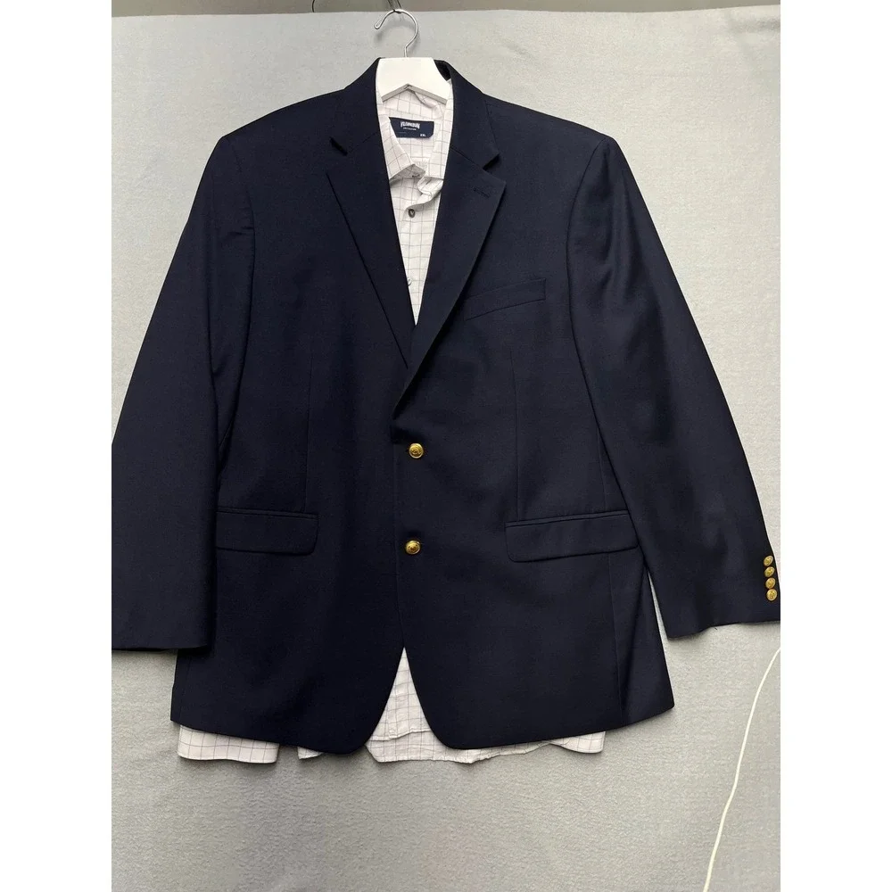 Lauren Ralph Lauren Mens Navy Blue 100% Wool Blazer Gold Crest Buttons 44R (42R)